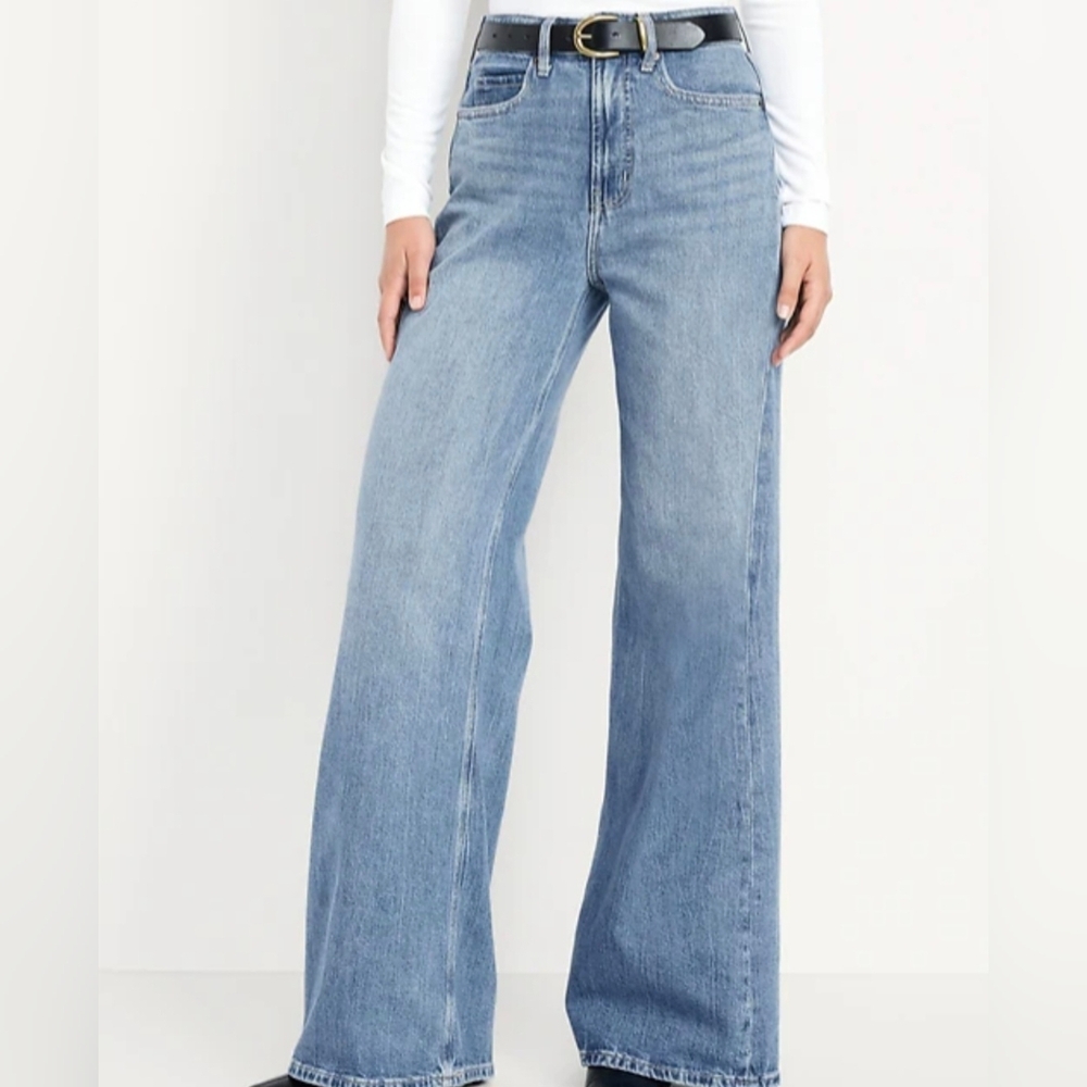 Classic Blue Extra High Rise Sky-Hi Wide Leg Secret Smooth Pockets